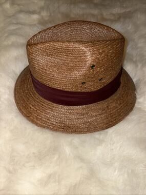 Stetson Straw Fedora Hat With Wrapped Fabric Brown Summer Flare Classic